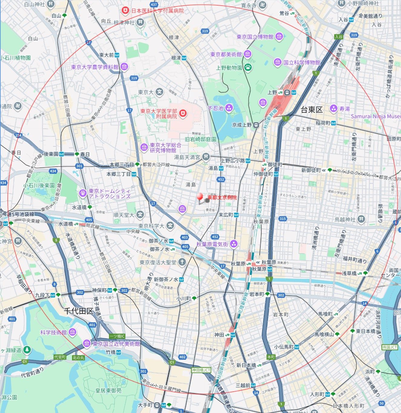 東都文京病院エリア